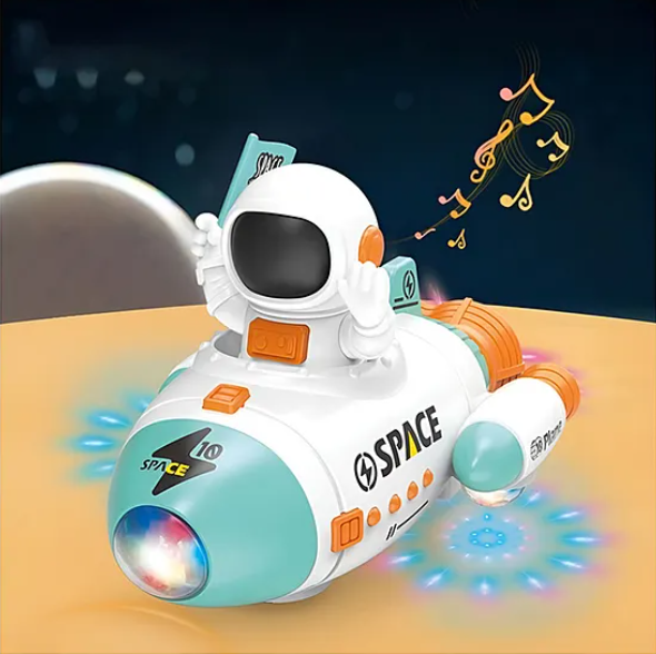 Musical Space Rocket Car Toy With 360 Degree Rotating Wheels Lights And Music