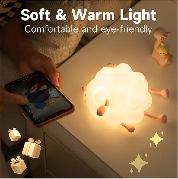 Cute Night Light For Kids Cute Sheep Design Silicon Night Light Super Cute Silicone Night Lamps Squishy LED Animal Night Light Silicone Dimmable Timed Bedside Lamp USB Rechargeable Touch Light Night Lamp (Pack of 1 Color May Vary)