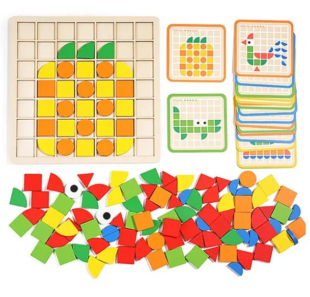 Cartoon Wooden Creative Jigsaw Puzzles Shape Matching Game Wooden Kids Educational Toy CPC CE 120 Pieces Mosaic Puzzles Multicolor