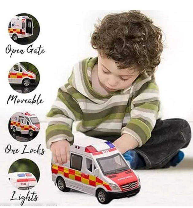1:32 Scale Ambulance Car Toys Alloy Die-cast Friction Power Car With Openable Doors, Lights And Realistic Music (Pack of 1 Color May Vary)