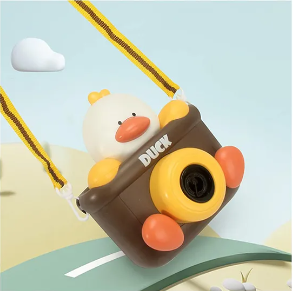 Cute Cartoon Animal Duck Bubble Camera for Kids Bubble Machine with Bubble Refill Bottle, Realistic Shutter Light and Sound Effect - Multicolor