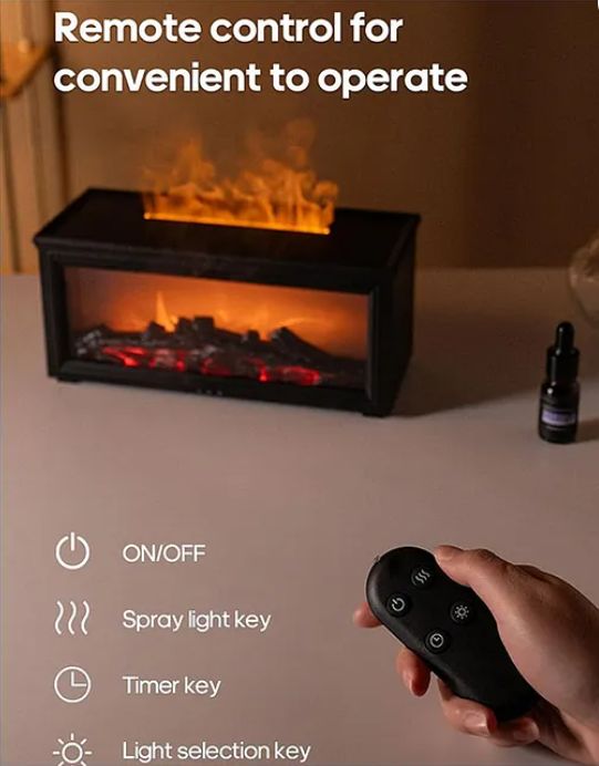 Aroma Diffuser for Home with Fireplace Flame Effect, 150ml Mist, 7 Color Lights, Timer & Remote Control Color May Vary
