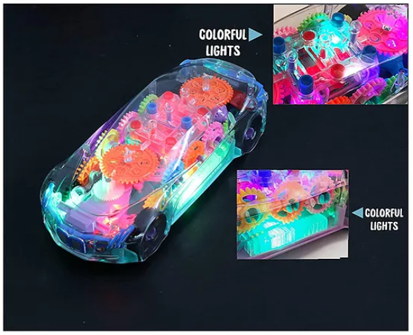 360 Degrees Rotating Transparent Concept Racing Car With Music & 3D Flashing Lights - Multicolor
