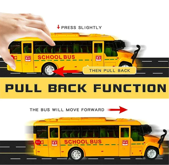 School Bus Toys For Kids With Opening Doors Lights And Sounds Friction Bus Vehicle Toys Fun Entertainment Kids Toys Die-cast Friction Toys - Multicolor