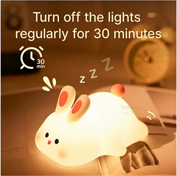 Big Face Rabbit Silicone Night Light Squishy LED Animal Night Light Silicone Dimmable Timed Bedside Lamp Kawaii Light Up USB Rechargeable Rabbit Touch Light Night Lamp Multicolor