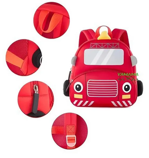 Cute 3D Neoprene Fire Truck Backpack With Front Pocket Adjustable Straps, Premium Design Bags for School, Kindergartens Picnic And Holidays