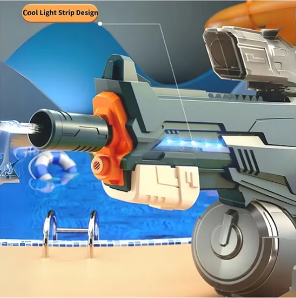 2 IN 1 Electric Water Gun Powerful Automatic Water Gun 1420ml with Light-up Toys to 35 Ft Outdoor Toy Holi water gun modern combat Electric water gun long range dual mode water gun toy for kids & adults - Color May Vary