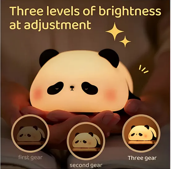 Cute Panda Silicone Night Light Squishy LED Animal Night Light Silicone Dimmable Timed Bedside Lamp Kawaii Light Up USB Rechargeable Panda Touch Light Night Lamp Multicolor