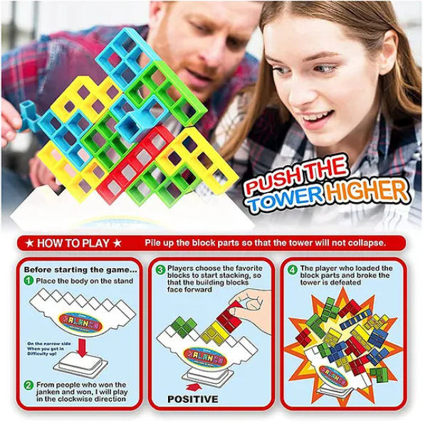 Swinging Tower Game Toys For Kids Adults Tetra Tower Stacking Blocks Toys For Kids Adults Balance Building Blocks Toys Family Fun Travel Entertainment Toys 24 pcs (Multicolor - Design May Vary)