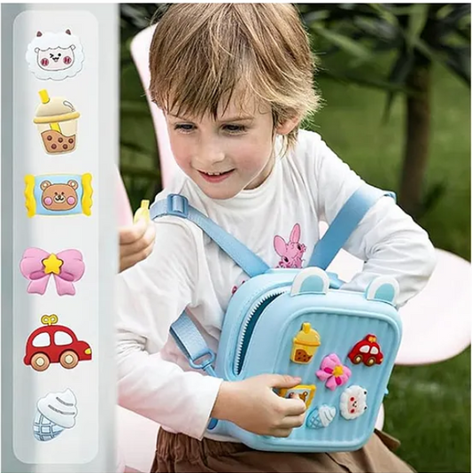 Stylish Kids Cartoon Backpack Lightweight, Durable, and Easy to Clean School bag, picnic bag for Kids (Pack of 1 Color May Vary) - Height 11.4 Inches