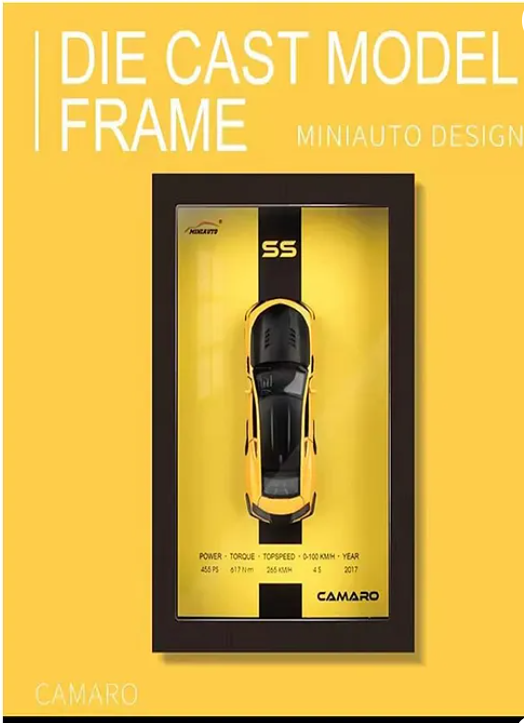 Chevrolet Camaro 3D Diecast Model Car Wall Frame With Lights, Music And Openable Doors Pull-Back Toys Interactive Wall Décor Collectible Car Premium Car Model Display - Multicolor