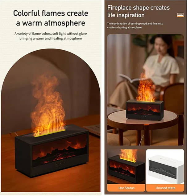 Aroma Diffuser for Home with Fireplace Flame Effect, 150ml Mist, 7 Color Lights, Timer & Remote Control Color May Vary
