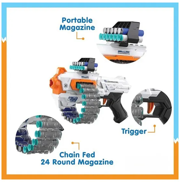 Blast of Flames Soft Bullet Gun Toys For Kids Chain Fed 24 Magazine Round Fun Entertainment Engaging Kids Toys Bullet 40 pcs - Multicolor