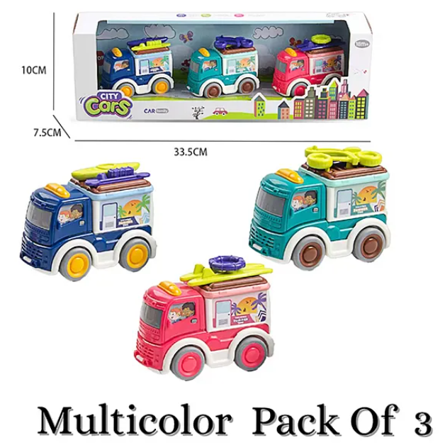 Holiday Cruze Pull-Back Vacation Vans Pack of 3 | Vacations Vans For Kids | Colorful Van Toy Set for Fun & Imaginative Play - Multicolor