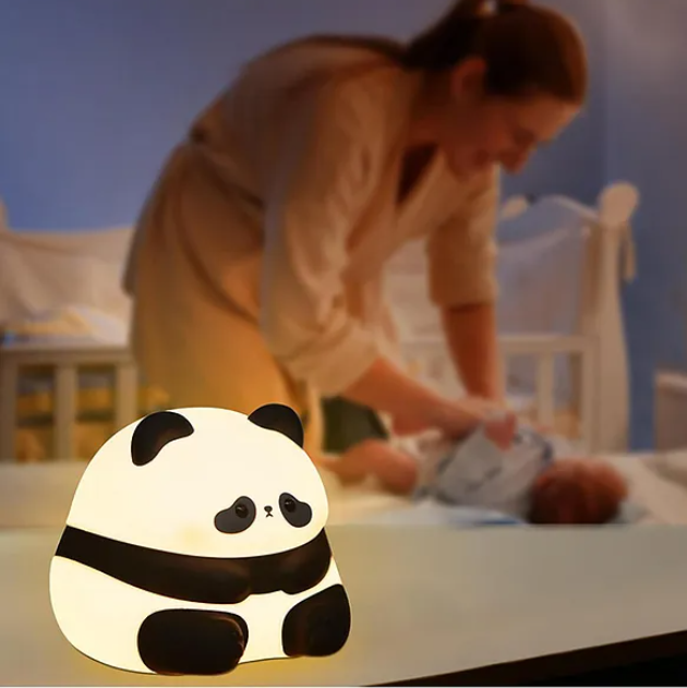 Panda Silicone Night Light Squishy LED Animal Night Light Silicone Dimmable Timed Bedside Lamp Kawaii Light Up USB Rechargeable Panda Touch Light Night Lamp Home Decor Lights With Timing Function Multicolor