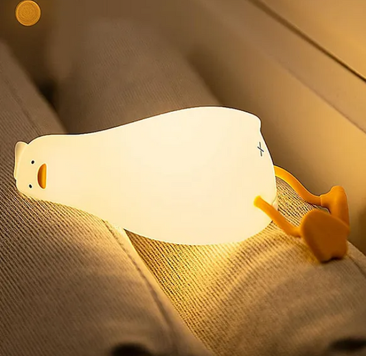 Cute Duck Silicone Night Light Squishy LED Animal Night Light Silicone Dimmable Timed Bedside Lamp Kawaii Light Up USB Rechargeable Lying Flat Duck Touch Light Night Lamp - Multicolor