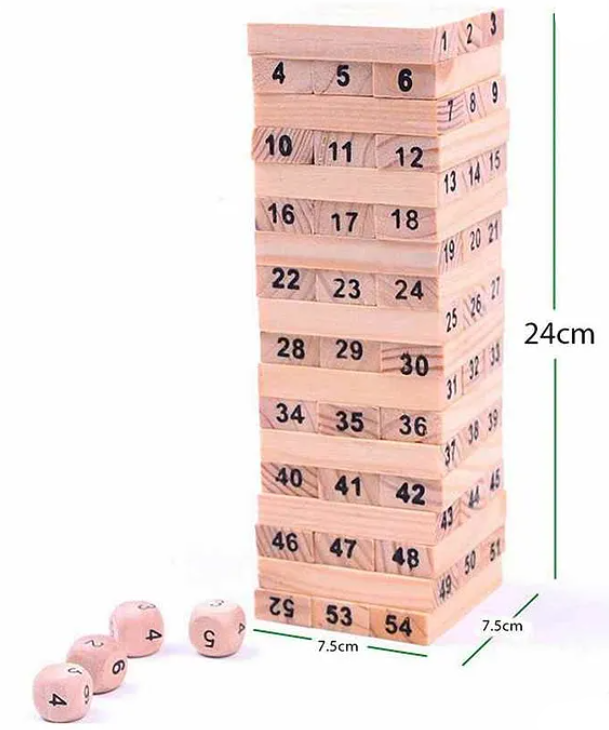 Wooden Building Block with Dice Brown - 51 pieces