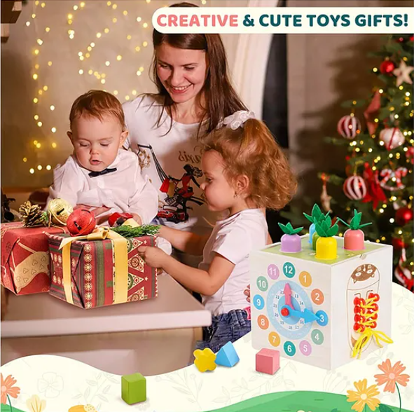 Wooden Shape Matching Stacking And Sorting Treasure Box