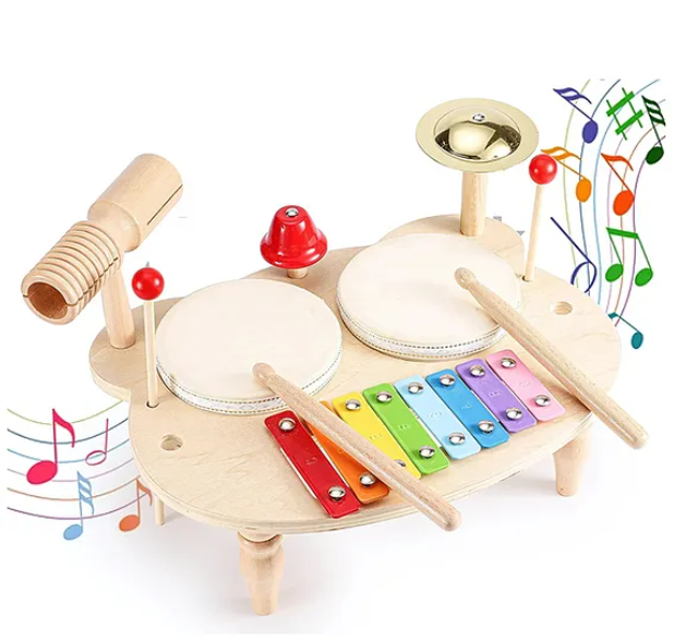 Wooden Drums Xylophone Cymbal And Bells Multi Instrument