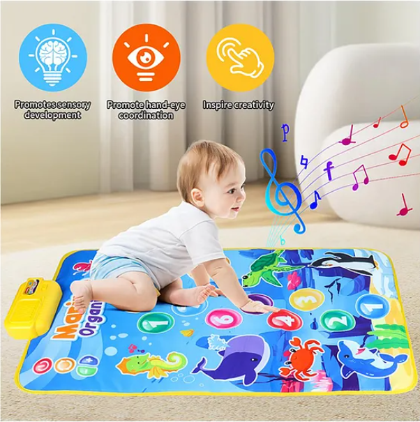 YAMAMA Baby Toddler Mat, Marine Organism Theme Baby Musical Play Mat Toys With 9 Piano Keys, 8 Marine Life Keys, Music, Touch And Learn Early Educational Animal Touch Mat For Kids - Multicolor