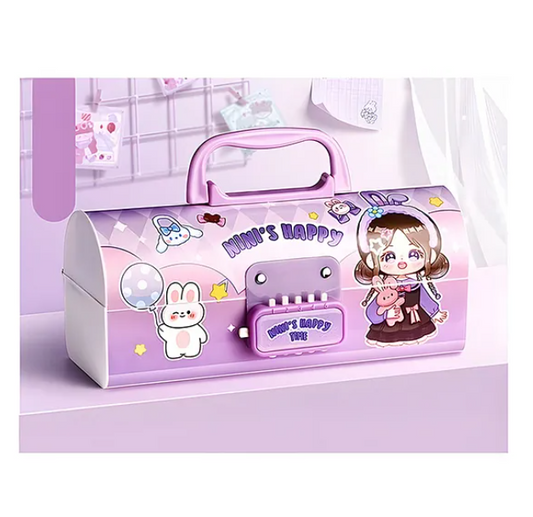 Ninis Happy Time Pencil Case For Kids With Password Lock Multi-layer Pencil Box For Kids - Multicolor
