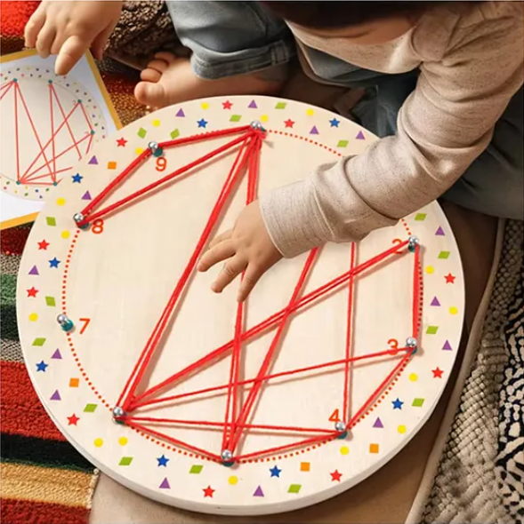 Montessori Creative Geometry Shape Matching Toys for Kids Preschool Learning Educational Winding Patterns Nail Board Wooden Toy - Multicolor