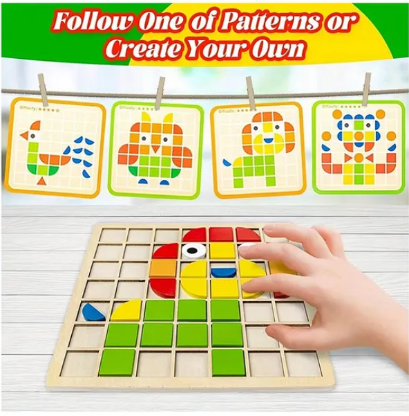 Cartoon Wooden Creative Jigsaw Puzzles Shape Matching Game Wooden Kids Educational Toy CPC CE 120 Pieces Mosaic Puzzles Multicolor