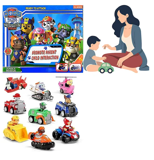 9 Pcs Dog Paw Patrol Theme Cars Toy Set Die-Cast Pull Back Cars Toys For Kids Fun Kids Engaging Dog Special Patrolling On Cars Toys - Multicolor