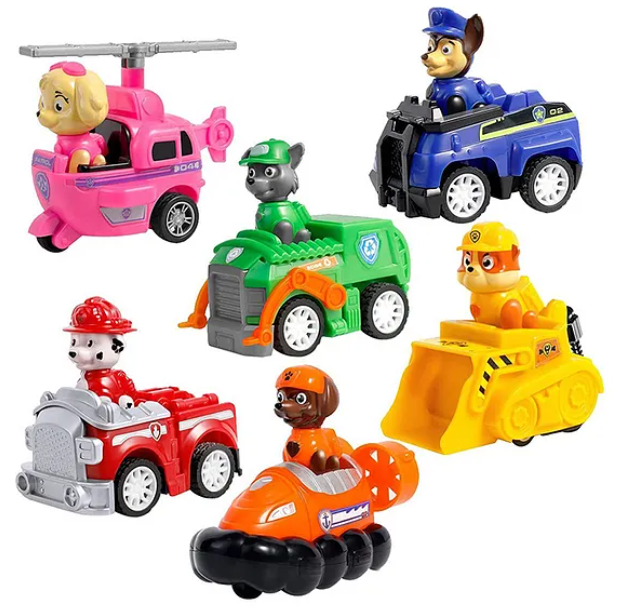 Dogs Mini Paw Patrol Pull Back Car Toy Set For Kids 6 Pieces - Multicolor