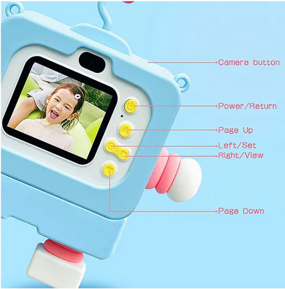 Digital Handy Portable Cute Love Robot Camera Full HD 1080P 2.0 Screen with Inbuilt Games Kids Camera - Multicolor