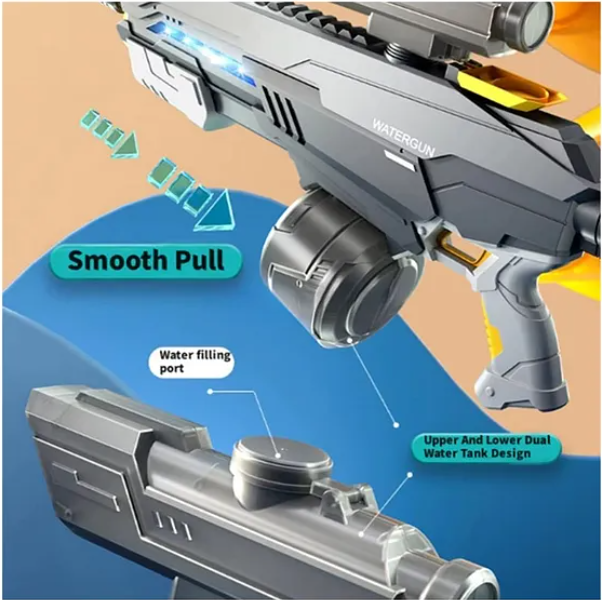 2 IN 1 Electric Water Gun Powerful Automatic Water Gun 1420ml with Light-up Toys to 35 Ft Outdoor Toy Holi water gun modern combat Electric water gun long range dual mode water gun toy for kids & adults - Color May Vary