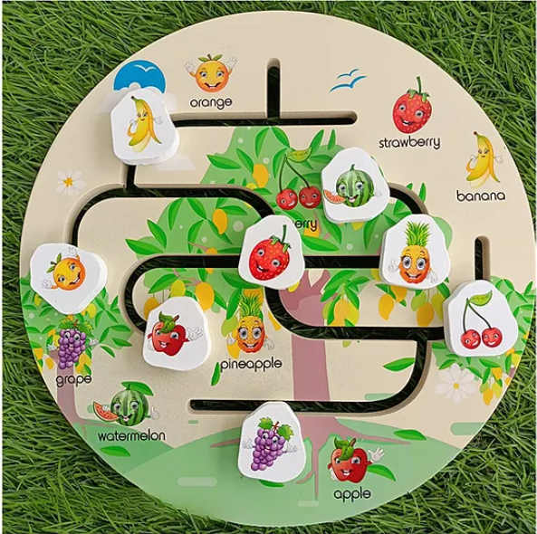Round Wooden Fruit Maze Toys