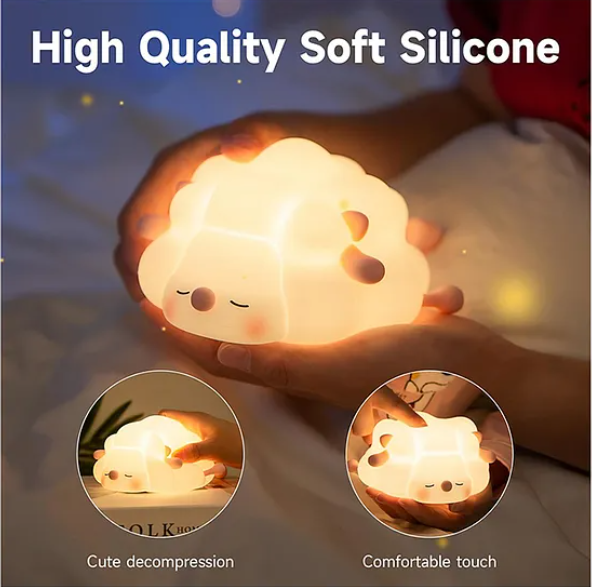 Cute Night Light For Kids Cute Sheep Design Silicon Night Light Super Cute Silicone Night Lamps Squishy LED Animal Night Light Silicone Dimmable Timed Bedside Lamp USB Rechargeable Touch Light Night Lamp (Pack of 1 Color May Vary)