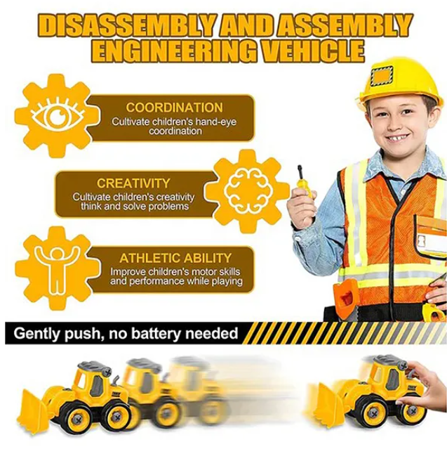 Removable And Assembly DIY Construction Engineering Car Toy With Screwdriver For Kids And Toddlers 4 Peces - Multicolor