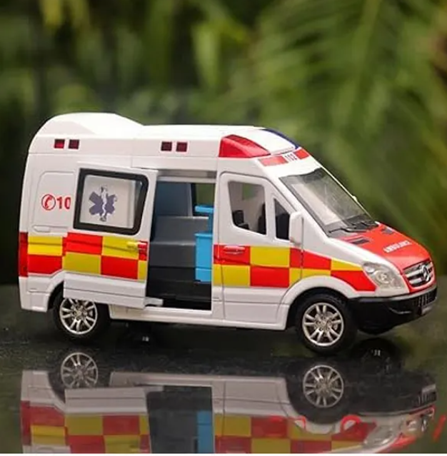 1:32 Scale Ambulance Car Toys Alloy Die-cast Friction Power Car With Openable Doors, Lights And Realistic Music (Pack of 1 Color May Vary)