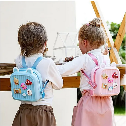 Stylish Kids Cartoon Backpack Lightweight, Durable, and Easy to Clean School bag, picnic bag for Kids (Pack of 1 Color May Vary) - Height 11.4 Inches