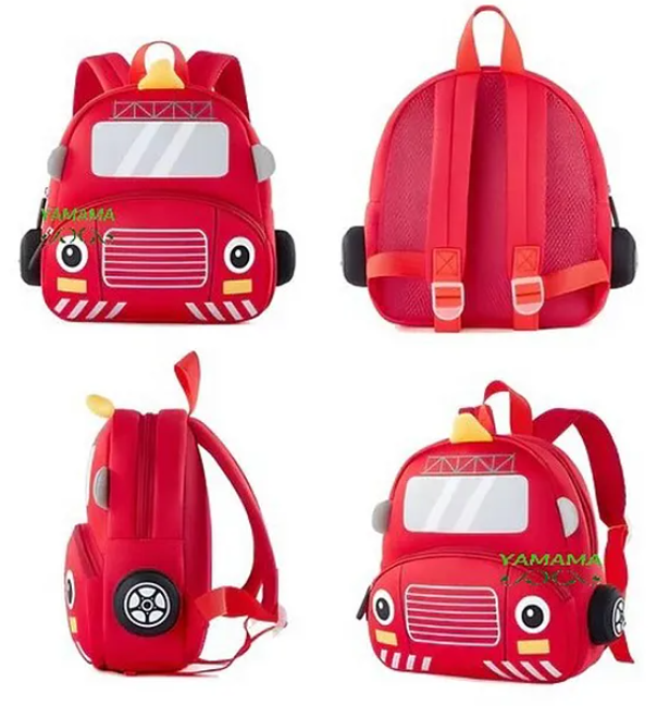 Cute 3D Neoprene Fire Truck Backpack With Front Pocket Adjustable Straps, Premium Design Bags for School, Kindergartens Picnic And Holidays