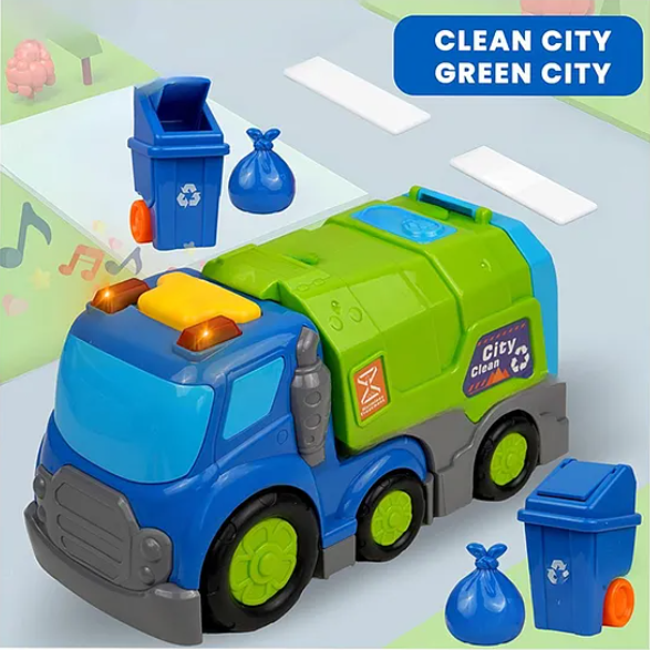 Friction Powered Garbage Truck Toys For Kids With Opening Doors, Light & Music Model Collection Fun Educational Learning Kids Toys Multicolor