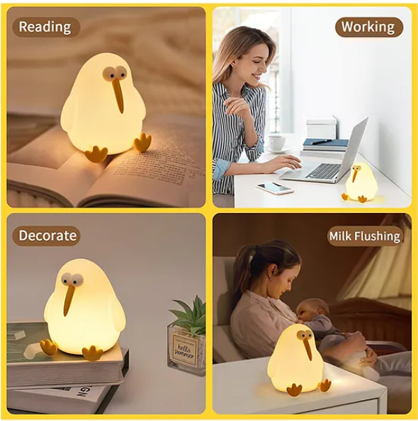 Cute Night Light For Kids Cute Kiwi Bird Silicon Night Light Super Cute Silicone Night Lamps Squishy LED Animal Night Light Silicone Dimmable Timed Bedside Lamp 3 Lighting Modes, USB Rechargeable Touch Light Night Lamp - Multicolor