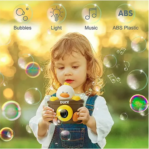 Cute Cartoon Animal Duck Bubble Camera for Kids Bubble Machine with Bubble Refill Bottle, Realistic Shutter Light and Sound Effect - Multicolor