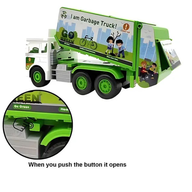 Friction Powered Garbage Truck Lights And Music City Service Drive Road Super Truck Vehicle Car Toy For Kids - (Color May Vary)