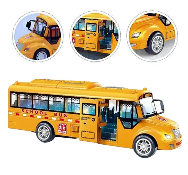 School Bus Toys For Kids With Opening Doors Lights And Sounds Friction Bus Vehicle Toys Fun Entertainment Kids Toys Die-cast Friction Toys - Multicolor