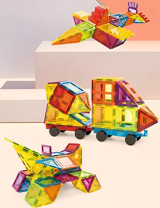 Magnetic Blocks Set 3D DIY Clear Magnetic Building Block Tiles For Kids Magnetic Construction Blocks Magnetic Tiles Toys For Kids Toddler Educational Toys 26 Pieces - Multicolor