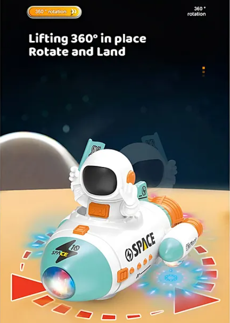 Musical Space Rocket Car Toy With 360 Degree Rotating Wheels Lights And Music