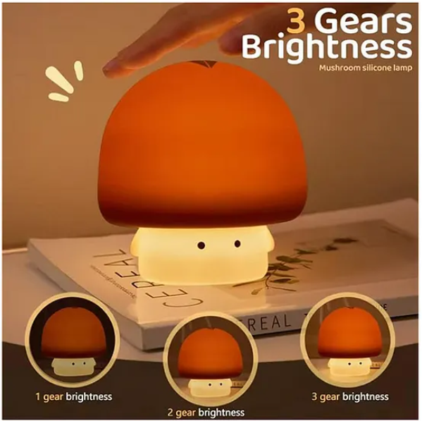 Cute Mushroom Night Light Squishy Silicone LED Animal Night Warm Light Three Dimming Mode With Large Capacity Battery Timed - Multicolor