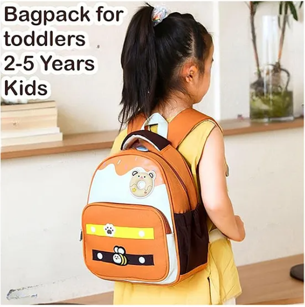 Cute Bee And Bear Backpack For Kids With Adjustable Straps Premium Design Bag For Kids Best For School Picnic Holidays - Height 12 Inches