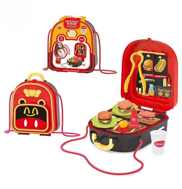 Delicious Burger Shoulder Bag Role And Pretend Play Toys For Kids With Fast Food Accessories Set Toys for Boys And Girls Fun Entertainment Role Plays Kids Toys Perfect Gift For Kids 15 Pieces - Height 7.8 Inches