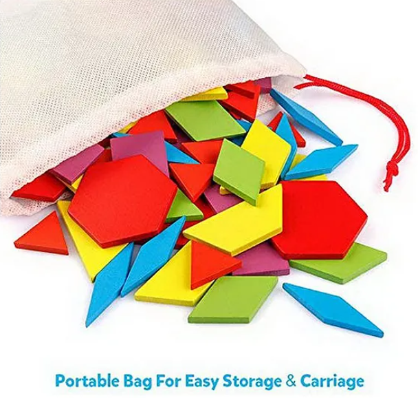 Wooden Geometric Manipulative Shape Puzzle Multicolor - 130 Pieces
