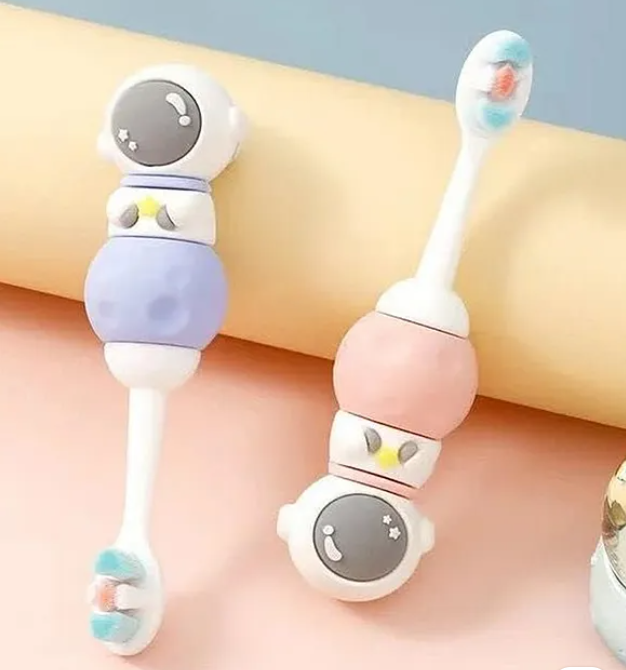Toothbrush For Baby And Kids Cute Space Astronaut Design Soft Extra Microfiber Soft Bristles Unisex Super Soft Manual Finger Toothbrush - (Pack of 3 Color And Design May Vary)