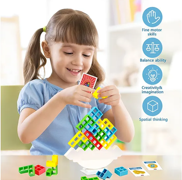 Swinging Tower Game Toys For Kids Adults Tetra Tower Stacking Blocks Toys For Kids Adults Balance Building Blocks Toys Family Fun Travel Entertainment Toys 24 pcs (Multicolor - Design May Vary)
